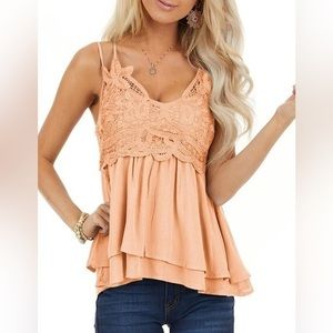 Feager Lace Tank Top Spaghetti Strap Babydoll‎ Chiffon Cami Size Medium